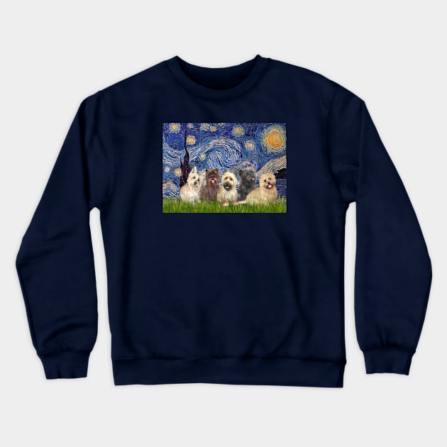 Starry Night Adapted to Incude Five Cairn Terriers Crewneck Sweatshirt by Dogs Galore and More